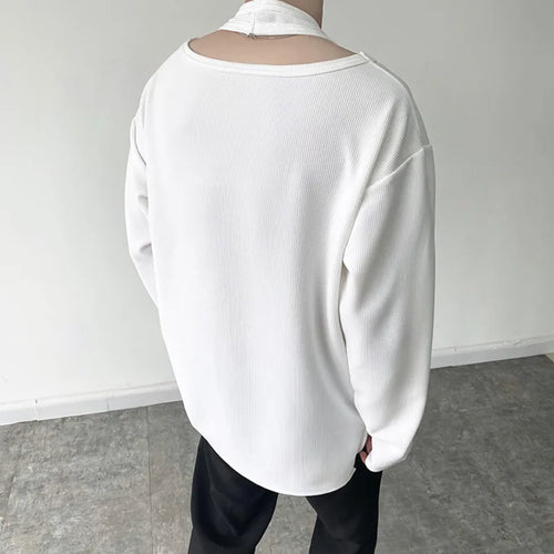 Load image into Gallery viewer, Autumn Personalized Fake Two-piece Double-layer Knitted Niche Men&#39;s Long Sleeve T-shirt Korean Loose Pullover Tops 9Y9194
