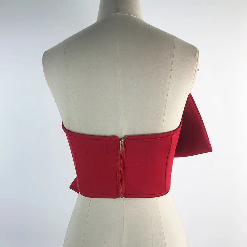 Solid Color Patchwork Big Bowknot Vest For Women Off Shoulder Sleeveless Tube Top Vests Female Summer Fashion