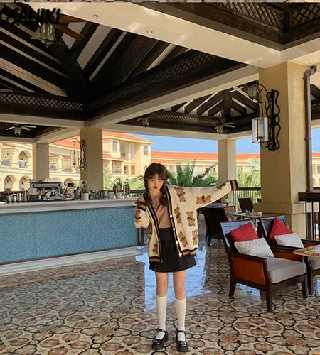 Autumn Women Clothing Knitted Sweater Bear Cardigan Cute Tops Korean Japanese Fashion Crochet Top Harajuku Kardigany