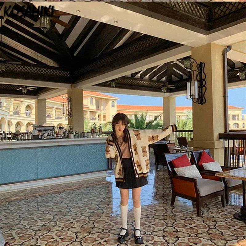 Autumn Women Clothing Knitted Sweater Bear Cardigan Cute Tops Korean Japanese Fashion Crochet Top Harajuku Kardigany