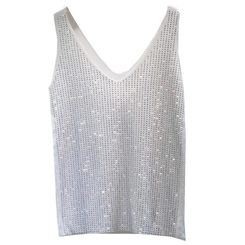 Women's Sexy Sequin Tank Tops Sequin Lace Up Tops V-neck Jacket Basic Camis Vest 2021 Fashion Women Clothing Top Corset