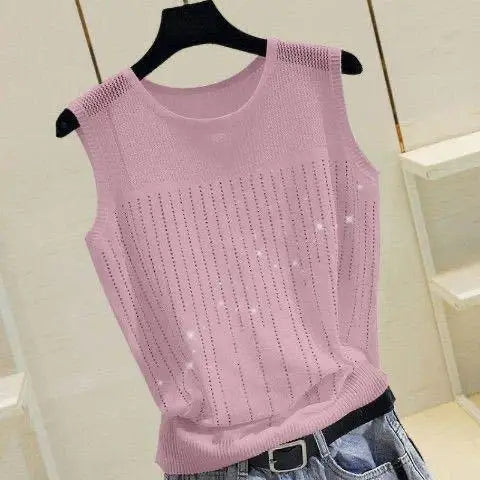 Load image into Gallery viewer, Women&#39;s Short Sexy Top Basic Tanks Hollow Out Shiny Sleeveless Tops Vest 2021 Summer Slim Open Back Vest Ladies Clothing Vest

