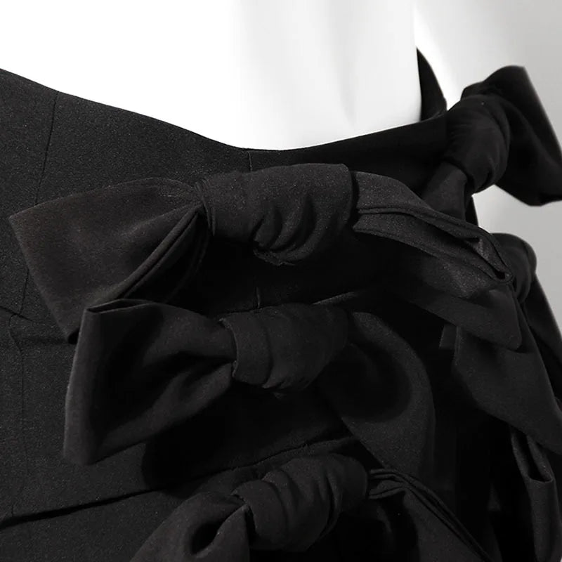 Bodycon Patchwork Bowknot Skirt For Women High Waist Black Midi Skirts Female Fashion Clothing Stylish