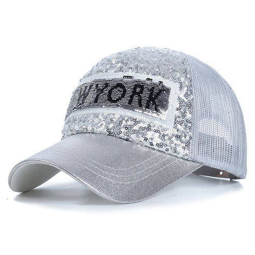 Load image into Gallery viewer, Fashion Women Summer Cap New York Letter Sequins Shiny Baseball Cap Female Streetwear Trucker Hats
