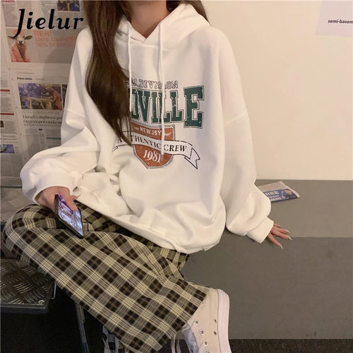 Load image into Gallery viewer, Korean Fashion Hoodies for Women Hooded Warm Fleece Gray White Sweatshirt Female Winter Loose Leisure M-XL Size Print Top
