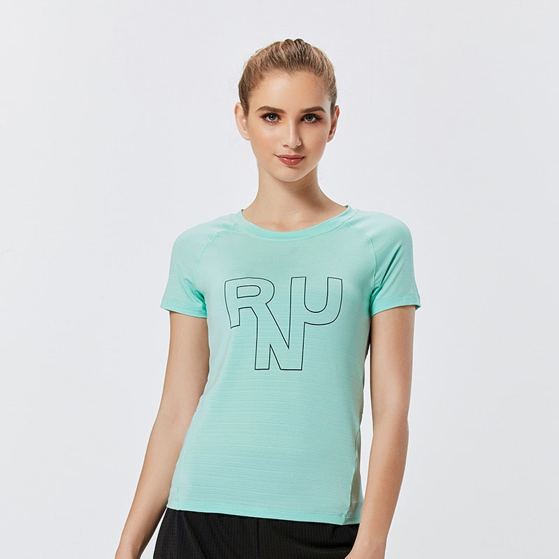 Women's Fitness Jogging Shirts Elastic Yoga Sports Mesh Tshirt Tights Gym Running Tops Short Sleeve Tees Blouses Clothes