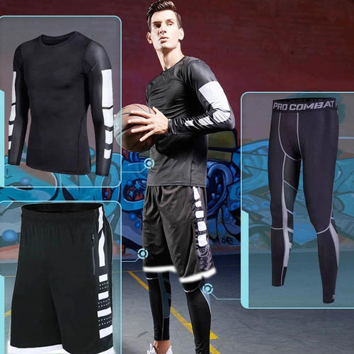 Load image into Gallery viewer, Men&#39;s Running Tracksuit Training Fitness Sportswear Set Compression Leggings Sport Clothes Gym Tight Sweatpants Rash Guard Lycra v1
