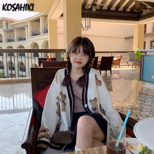 Load image into Gallery viewer, Autumn Women Clothing Knitted Sweater Bear Cardigan Cute Tops Korean Japanese Fashion Crochet Top Harajuku Kardigany
