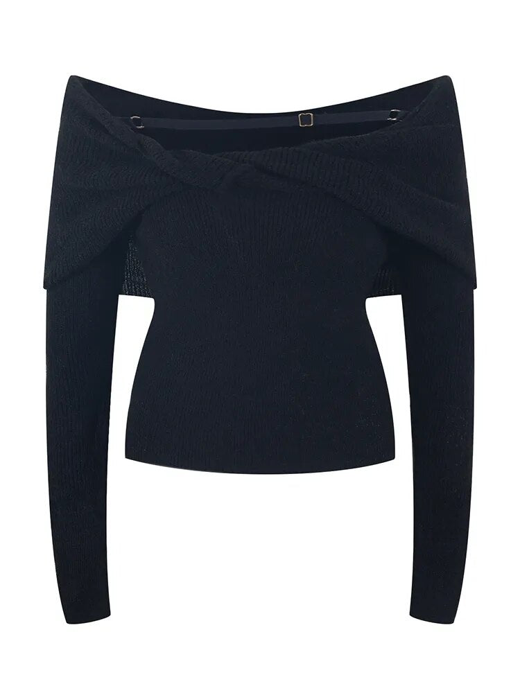 Casual Slim Knitted Pullovers For Women Slash Neck Long Sleeve Elegant Sweater Female Fashion Clothing