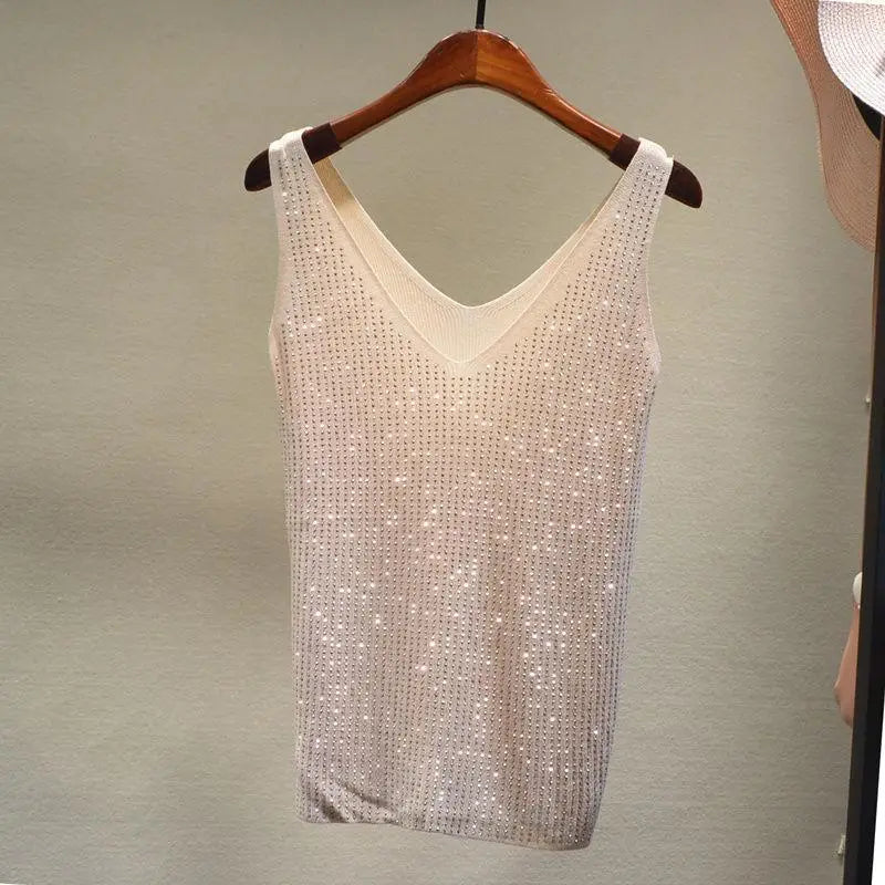 Women's Sexy Sequin Tank Tops Sequin Lace Up Tops V-neck Jacket Basic Camis Vest 2021 Fashion Women Clothing Top Corset