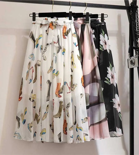 Long Skirt Women For 2024 Spring Summer Lady Korean Style White Black Chiffon Sun School High Waist Midi Skirt Female