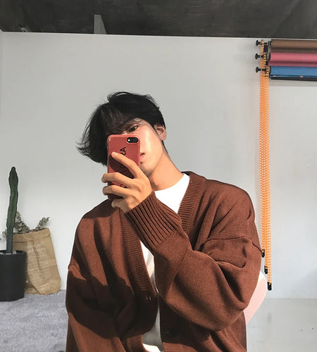 Men's Wear Knitted Sweater Loose V-neck Single-breasted Solid Color Knitted Cardigan Coat Autumn 9Y3266