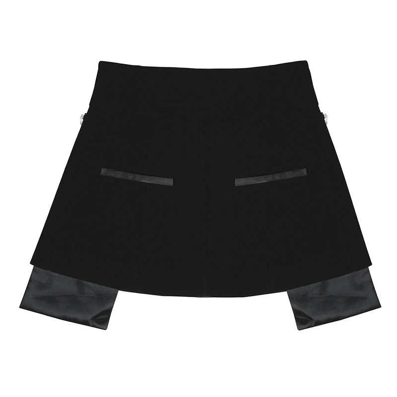 Casual Patchwork Diamond Skirt For Women Irregular Hem High Street Black Mini Skirts Female Fashion Clothing