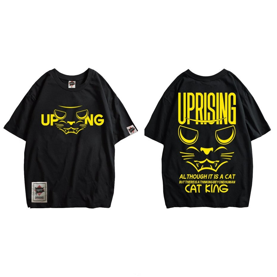 Hip Hop T Shirt Men Japanese The Middle Finger Cats T-shirt Harajuku Tshirt Casual Short Sleeve RIP Tops Tee DIP