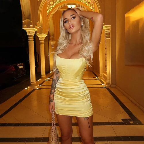 Load image into Gallery viewer, Satin Strapless Ruched Dress For Women Summer Off-shoulder Sleeveless Bodycon Party Clubwear Mini Dresses Vestidos
