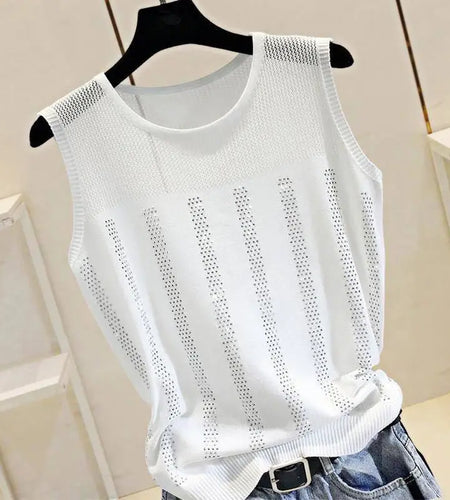 Women's Short Sexy Top Basic Tanks Hollow Out Shiny Sleeveless Tops Vest 2021 Summer Slim Open Back Vest Ladies Clothing Vest