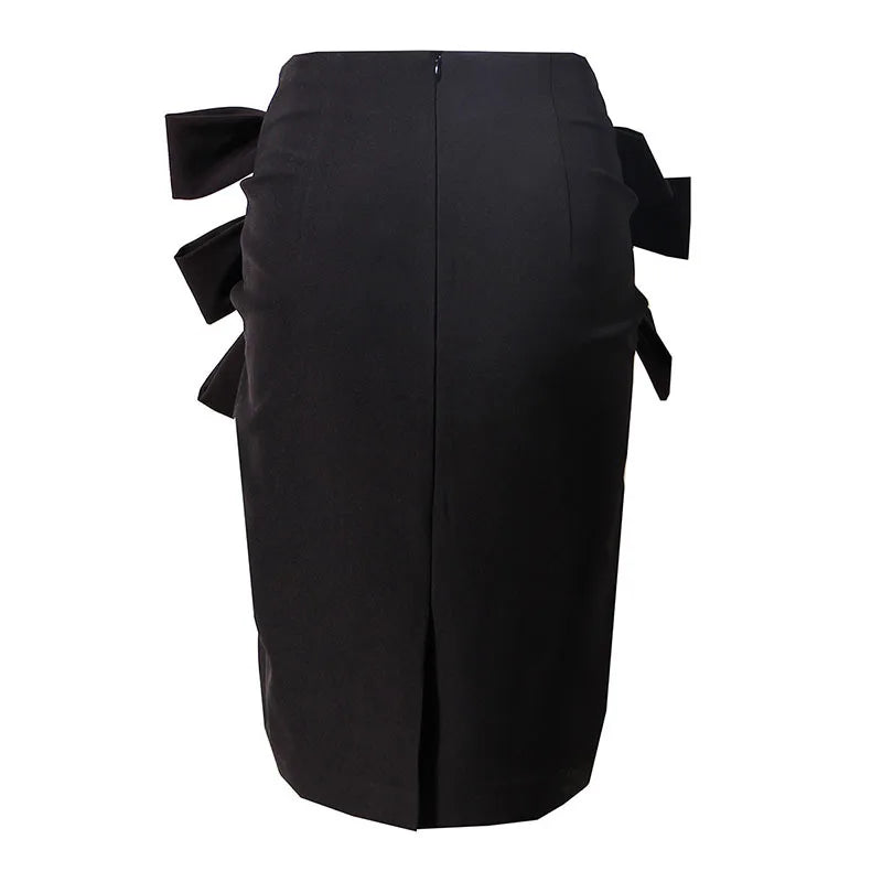 Bodycon Patchwork Bowknot Skirt For Women High Waist Black Midi Skirts Female Fashion Clothing Stylish