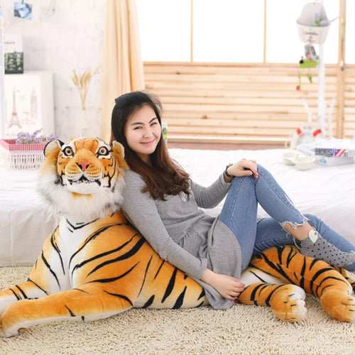 Load image into Gallery viewer, Huge Lifelike Tiger Leopard Plush Toys Stuffed Soft Wild Animals Simulation White Tiger Jaguar Doll Children Kids Birthday Gifts
