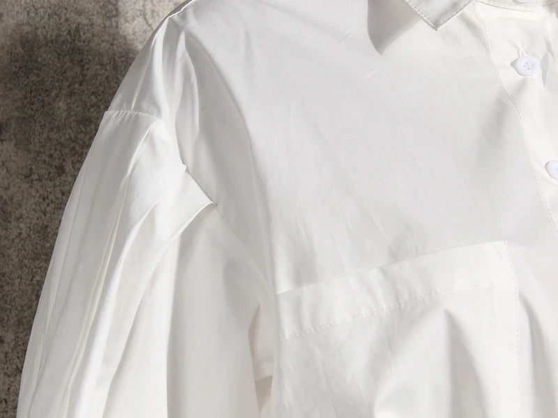 White Bowknot  Shirt For Women Lapel Lantern Sleeve Bandage High Waist Casual Blouse Female Autumn Tide