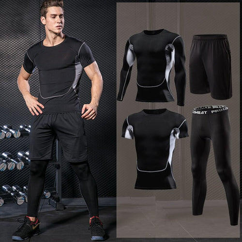 Load image into Gallery viewer, Men&#39;s Running Set Training Tracksuit Male Outdoor Sports Clothing Gym Compression Jogging Suit Fitness Tight Sportswear Rashgard
