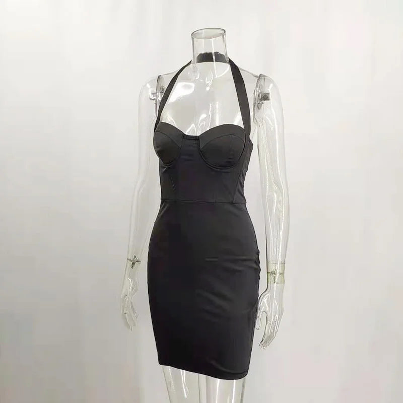 Satin Backless Mini Dress Women Summer New Sexy Sleeveless Dresses Female Bodycon Skinny Party Clubwear Vestidos