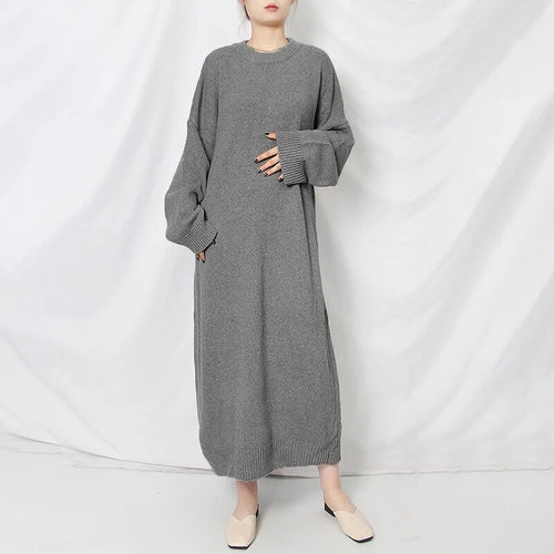 Load image into Gallery viewer, Casual Lazy Sweater For Women O Neck Long Sleeve Midi Minimalist One Size Loose Sweaters Female Fashion
