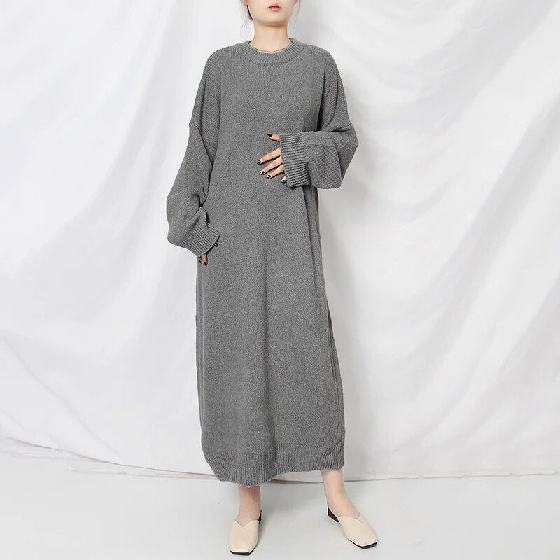 Casual Lazy Sweater For Women O Neck Long Sleeve Midi Minimalist One Size Loose Sweaters Female Fashion