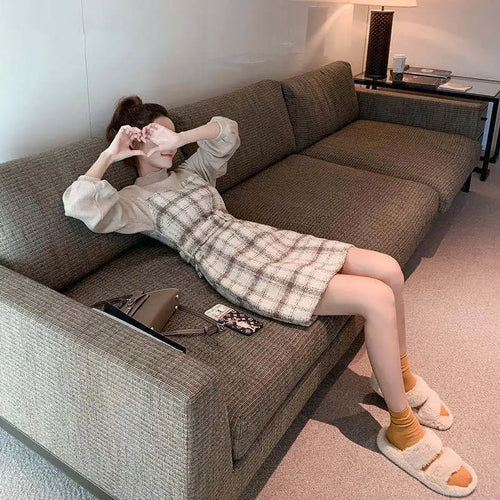 Load image into Gallery viewer, Korean Dress Plaid Fashion Women Spring Autumn Korean Fashion Elegant Dresses for Women Long Sleeve Dress
