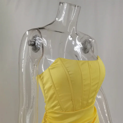 Load image into Gallery viewer, Satin Strapless Ruched Dress For Women Summer Off-shoulder Sleeveless Bodycon Party Clubwear Mini Dresses Vestidos
