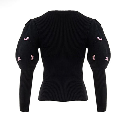 Load image into Gallery viewer, Patchowrk Sequined Caidigans For Women V Neck Puff Sleeve Slim Black Sweaters Female New Tide Clothing Autumn
