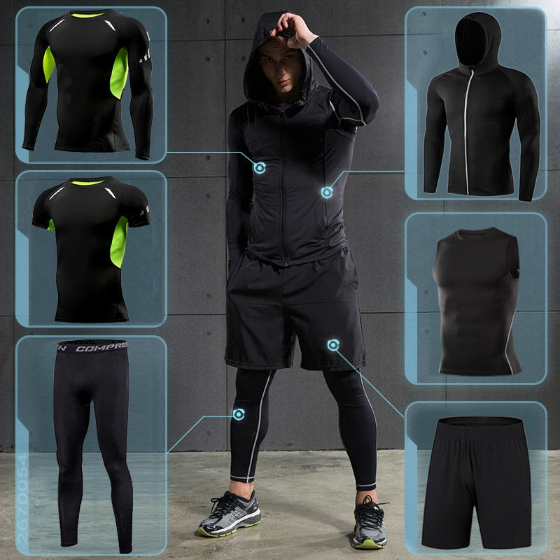 Running Set for Men Sports Suits Tight Sportswear Jogging Training Clothing Fitness Compression Gym Tracksuit MMA