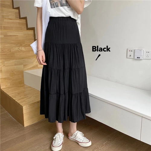 Load image into Gallery viewer, Spring Summer Women Chiffon Skirts Vintage High Waist Elastic Patchwork White Black Chic Long Cake A-line Skirt for Student
