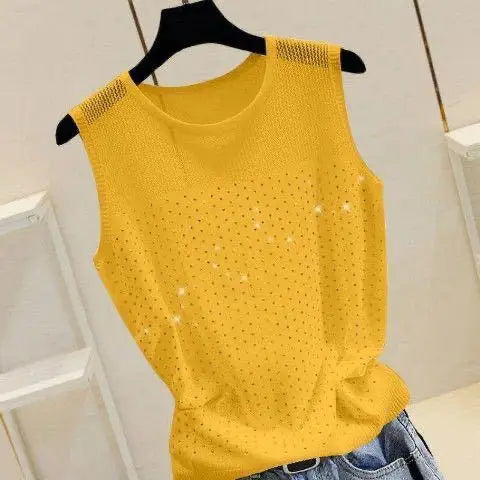 Load image into Gallery viewer, Women&#39;s Short Sexy Top Basic Tanks Hollow Out Shiny Sleeveless Tops Vest 2021 Summer Slim Open Back Vest Ladies Clothing Vest
