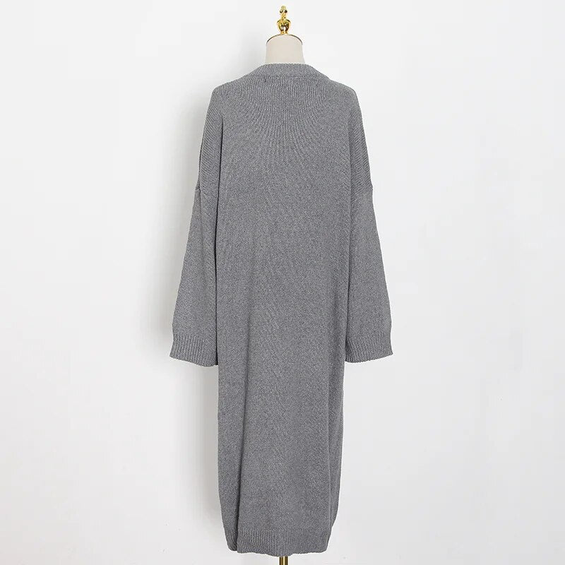 Casual Lazy Sweater For Women O Neck Long Sleeve Midi Minimalist One Size Loose Sweaters Female Fashion
