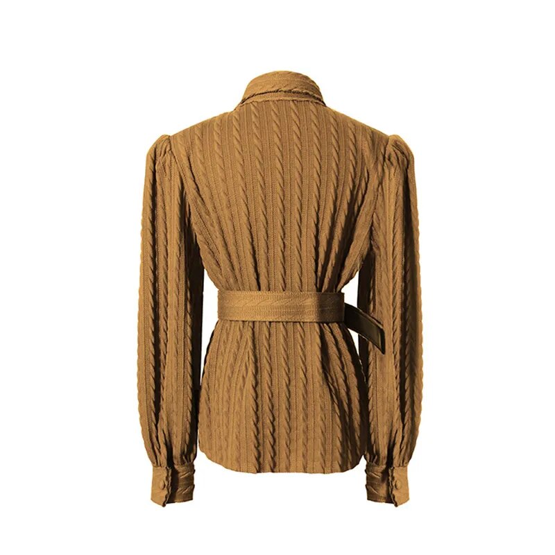 Vintage Twist Sweater For Women Lapel Long Sleeve Sashes Knitted Tops Female Fashion Autumn Clothing