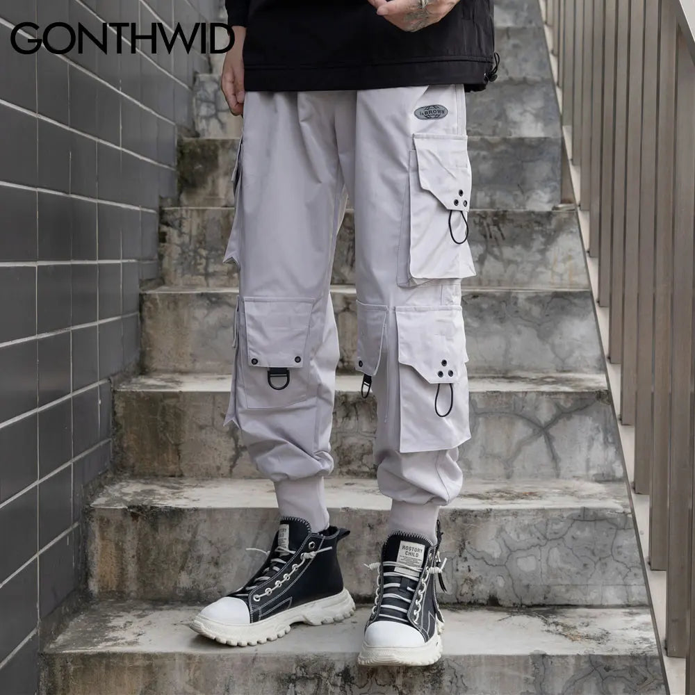 Pants Streetwear Hip Hop Multi-Pockets Casual Cargo Harem Joggers Pants Mens Fashion Loose Baggy Punk Military Trousers