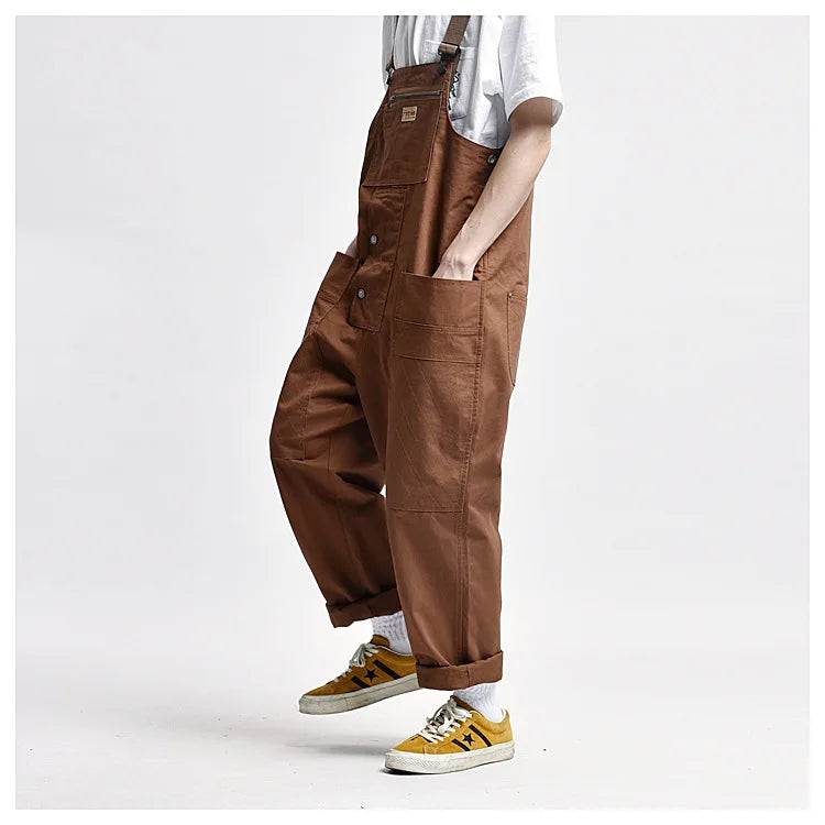 High Quality Khaki Multi Pocket Tool Strap Pants Men's Workwear Fashion One Piece Pants Ins Fashion Jumpsuit Y5504