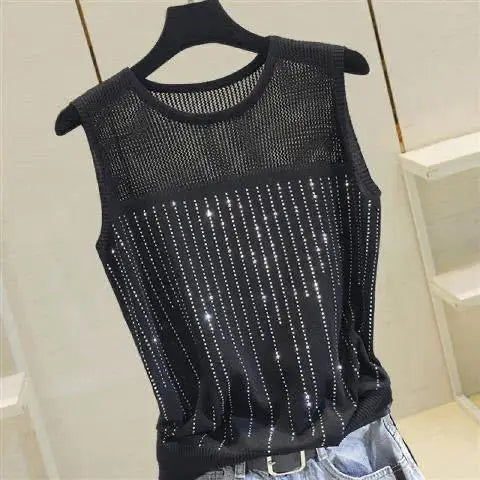 Load image into Gallery viewer, Women&#39;s Short Sexy Top Basic Tanks Hollow Out Shiny Sleeveless Tops Vest 2021 Summer Slim Open Back Vest Ladies Clothing Vest
