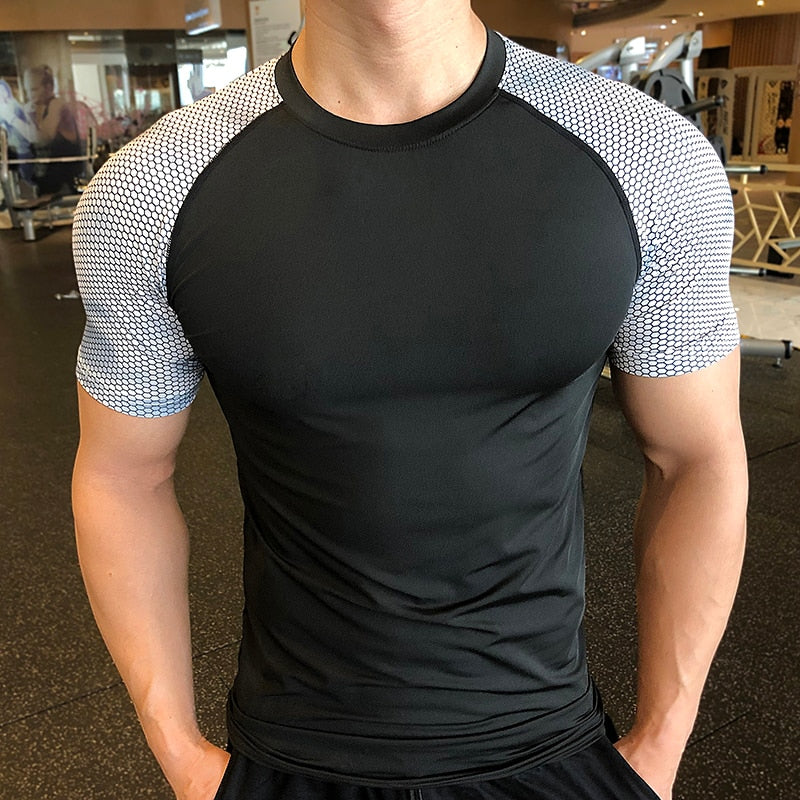 Men Running Compression T-shirt Short Sleeve Sport Tees Gym Fitness Sweatshirt Male Jogging Tracksuit Homme Athletic Shirt Tops