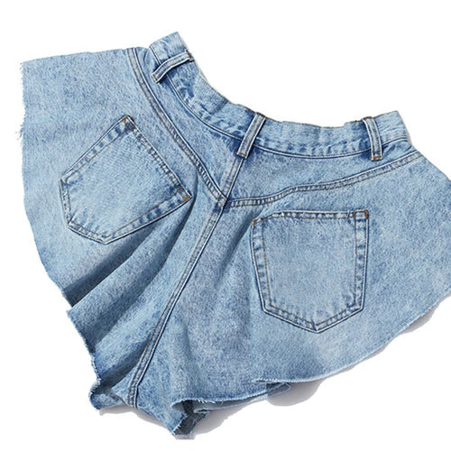 Load image into Gallery viewer, Casual Denim Shorts Skirts High Waist Ruffle Hem Loose Ruched Short Pants Female Fashion Clothing 2021 Spring
