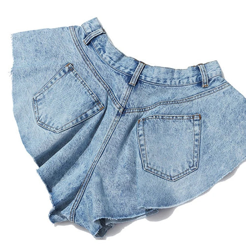 Load image into Gallery viewer, Casual Denim Shorts Skirts High Waist Ruffle Hem Loose Ruched Short Pants Female Fashion Clothing Spring
