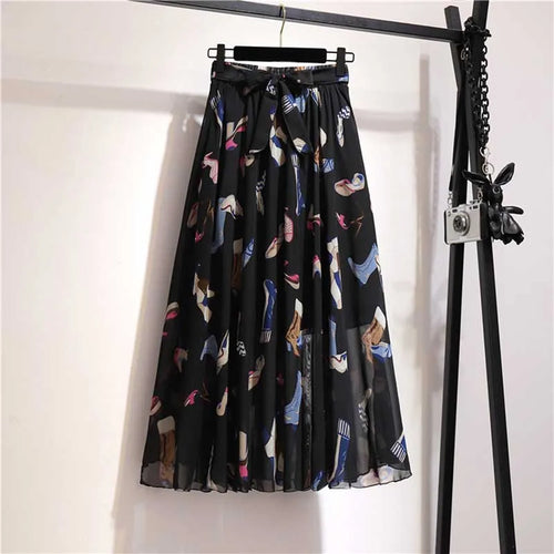 Load image into Gallery viewer, Long Skirt Women For 2024 Spring Summer Lady Korean Style White Black Chiffon Sun School High Waist Midi Skirt Female
