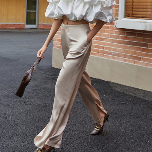 Load image into Gallery viewer, Casual Loose Women Full Length Pants High Waist Side Split Casual Long Wide Leg Pant For Female Fashion Clothes

