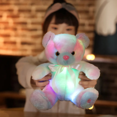 Load image into Gallery viewer, New 28cm Glowing Teddy Bear Plush Toys Colorful Luminous Light Up Stuffed Animal Soft Doll LED Pillow Christmas Gift for Kids
