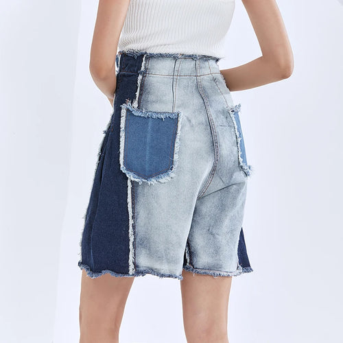 Load image into Gallery viewer, Patchwork Tassel Hit Color Wide Leg Short For Women High Waist Casual Shorts Female Summer Fashion Style
