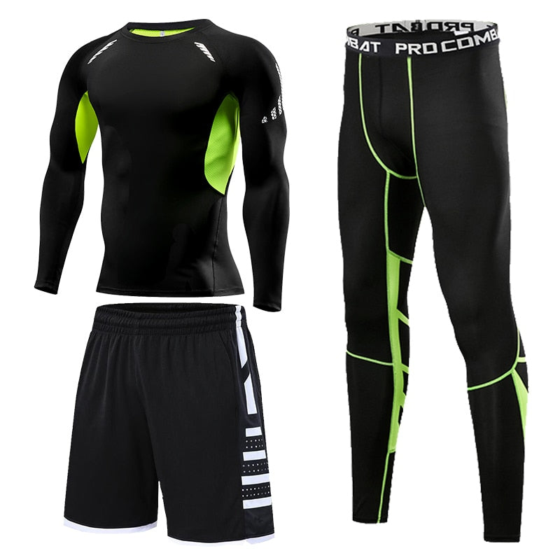 Men's Running Tracksuit Training Fitness Sportswear Set Compression Leggings Sport Clothes Gym Tight Sweatpants Rash Guard Lycra v1