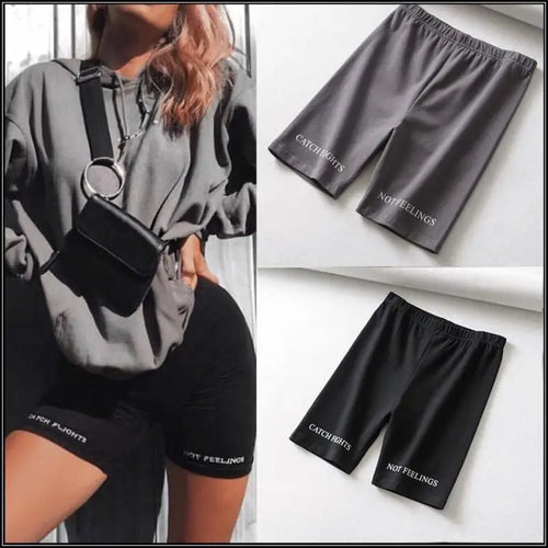 Load image into Gallery viewer, Summer biker shorts 2024 women elastic waist skinny fitness korean casual sexy Letter print black shorts pantalones black
