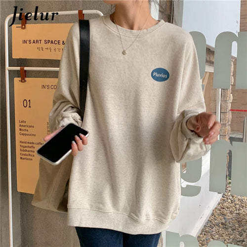 Load image into Gallery viewer, Autumn Style Korean Loose Long-sleeved Letter Printed O-neck Sweatshirt Women Leisure Oatmeal Hoodies Young Pullovers
