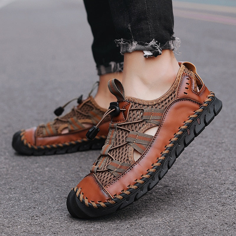 Summer Men's Sandals Outdoor Non-slip Men's Beach Sandals Handmade Genuine Leather Men's Shoes Fashion Men Sneakers