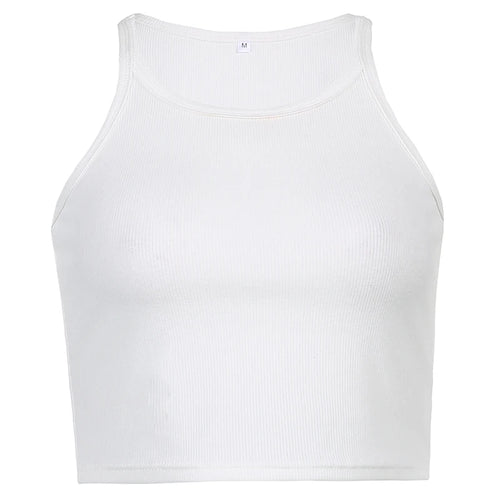 Load image into Gallery viewer, Casual Solid Ribbed Skinny Strap Top Female Cami Basic White Crop Top Bodycon Short Summer Tops Tees Vest Clothes New
